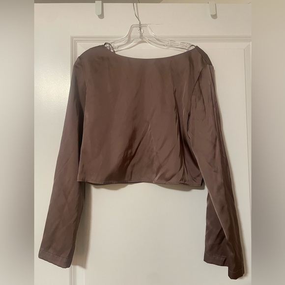 Dynamite brand satin blouse in deep taupe - Picture 5 of 9